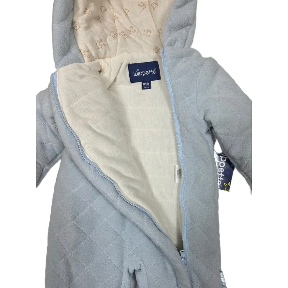 Wippette Baby Boys 0-3M Blue Quilted Fleece Hooded Zip Pram Suit